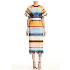 NWT. $2490 CAROLINA HERRERA Open Weave Striped Dress Sz 2 multi color