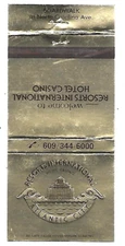 Resorts International Hotel Casino-Atlantic City Vintage Matchbook Cover