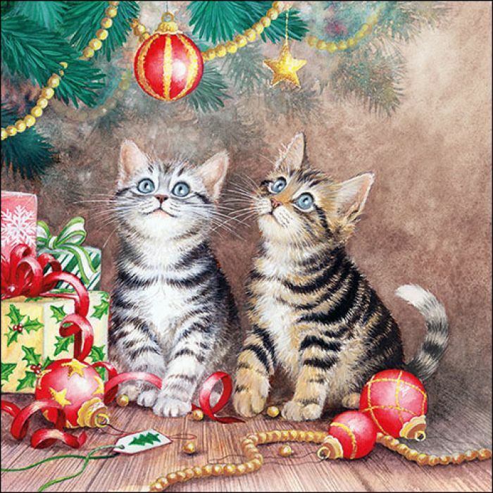 4 x Single Paper Table Napkin/Decoupage/Christmas/Kittens/Magic of Christmas