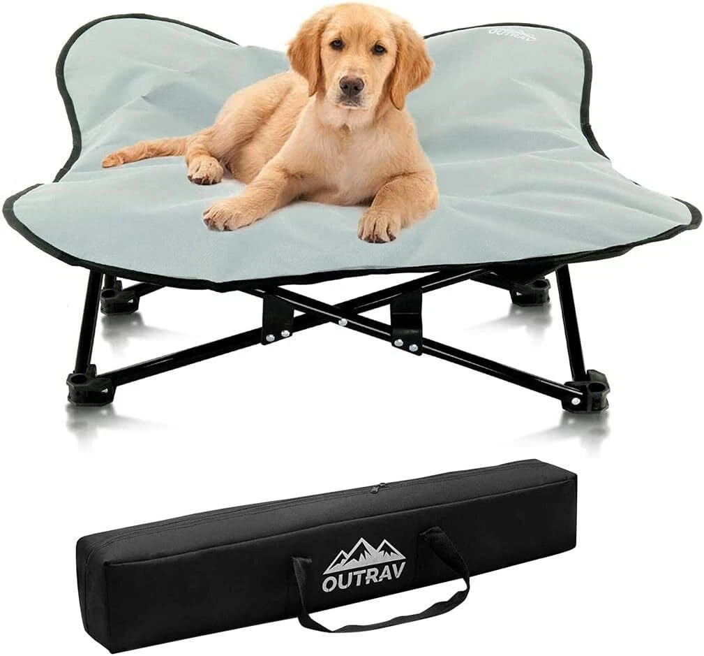 Outrav Gray Portable Elevated Dog Bed Folding Pet Cot for Indoor