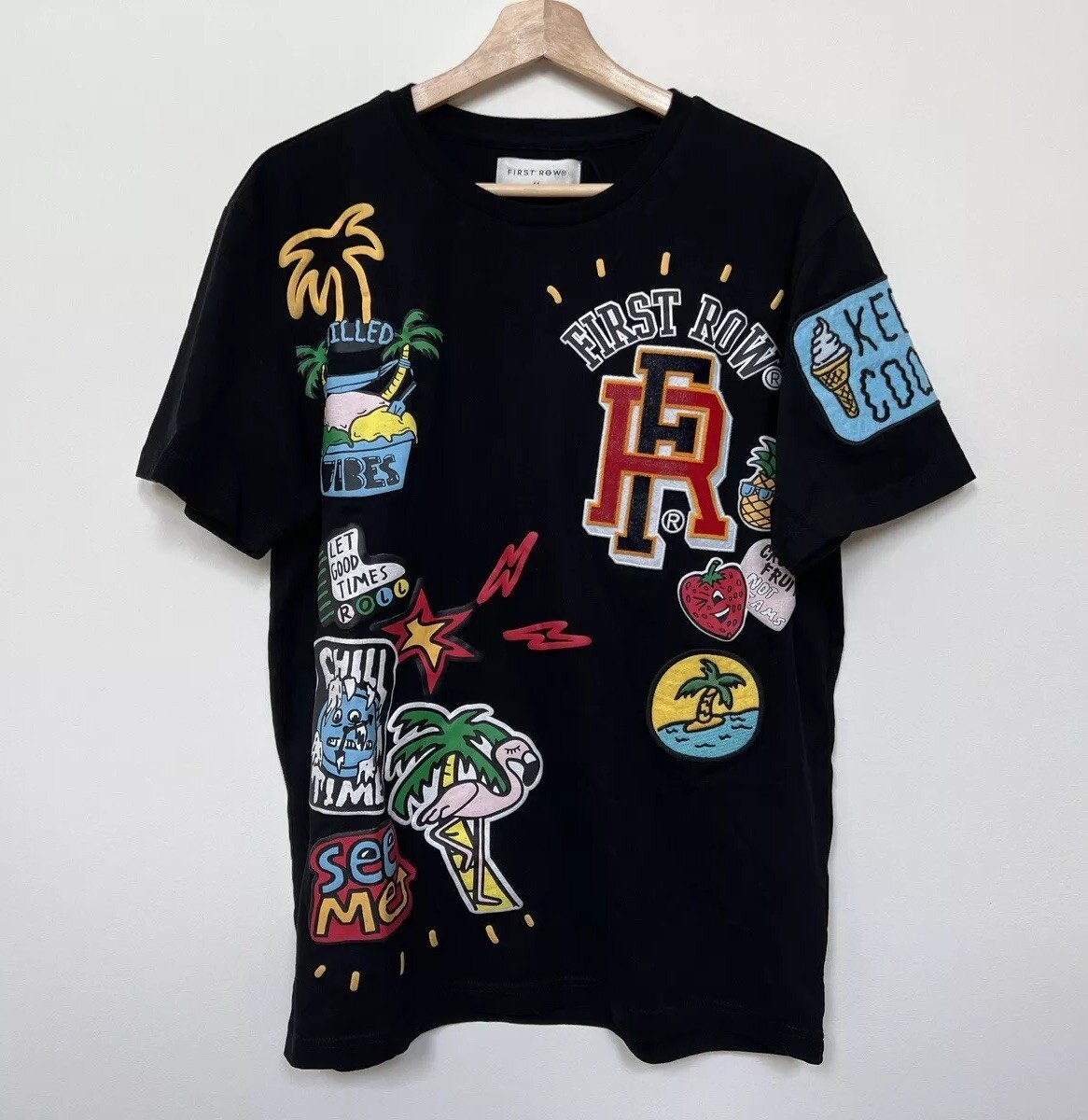 FIRST ROW BLACK Size Medium CREW NECK SHORT Sleeve FR KEEP COOL SS