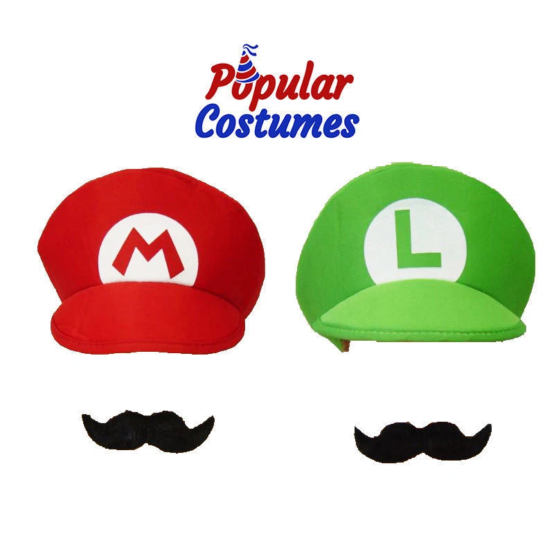 2 Pack Super Mario Luigi Brothers Adult Mens Kids Boys Cap Costume Hat Moustache - image 2 of 2