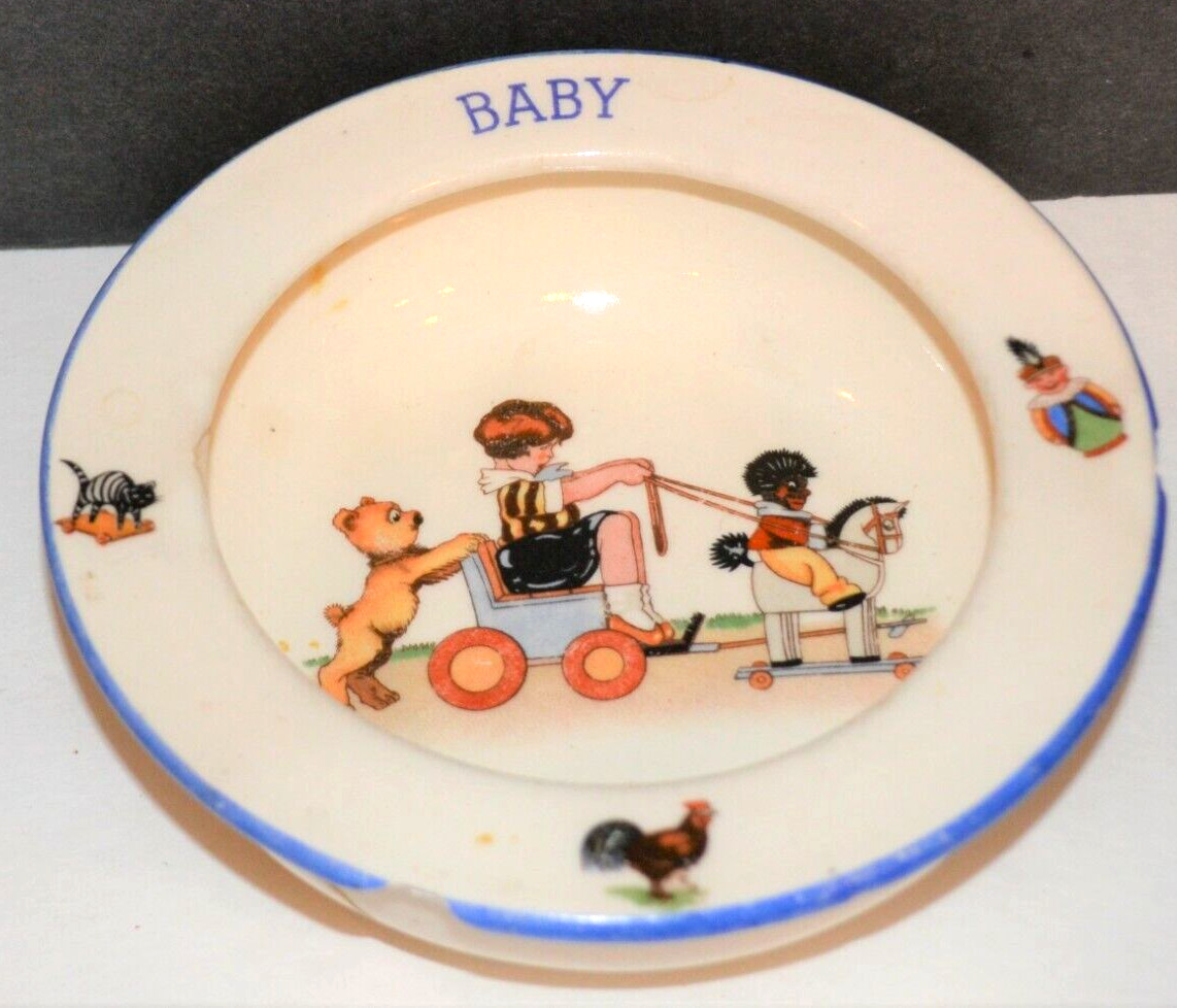 Vintage Czech Ceramic BABY Childs Dinner Bowl Plate Made slovakia great Graphics
