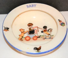 Vintage Czech Ceramic BABY Childs Dinner Bowl Plate Made slovakia great Graphics