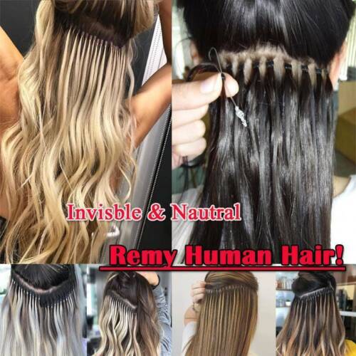 100% Real Remy Human Hair Extensions Micro Loop Ring Hidden Beads Short-Long 18" - Picture 8 of 32