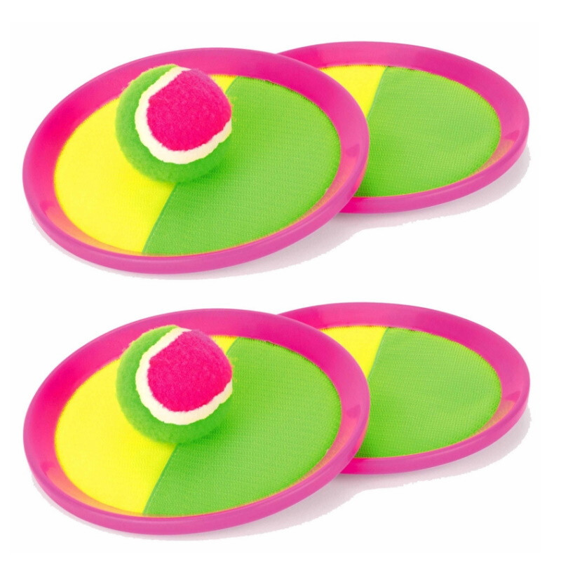 Juego De Playa Familiar Con 4 Palas Adherentes Para Lanzar Y Atrapar Pelotas