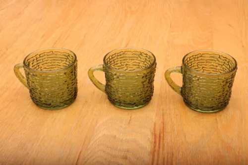 3 Anchor Hocking Soreno Green Cups Mugs Vintage Mid Century Modern
