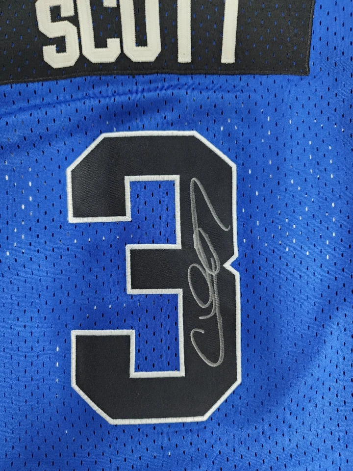 Camiseta deportiva de baloncesto autografiada pequeña Lucas Scott #3 One Tree Hill Ravens azul Foto 3 de 4
