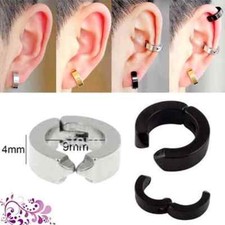 MultiColour 2 Pcs Stainless Steel Non-Piercing Punk Clip Hoop Earring, Xmas Gift