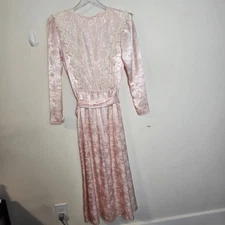 Vintage Jessica McClintock Bridal Victorian Pink Formal Dress Lace High Neck Lon