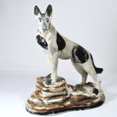 Chalkware Dog Wolf Canine Statue Large Edwardian 1901 - 1910? Read!
