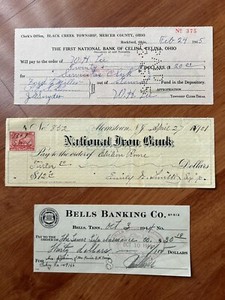 United States 1800's - 1900's: Three Different Old Bank Checks In Lot #18- Used.
