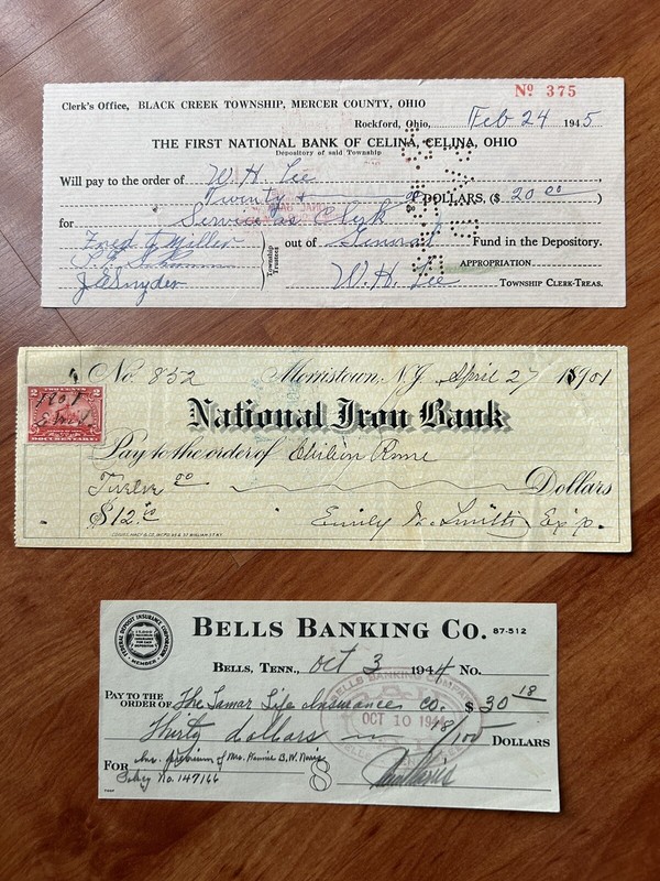 United States 1800's - 1900's: Three Different Old Bank Checks In Lot #18- Used.
