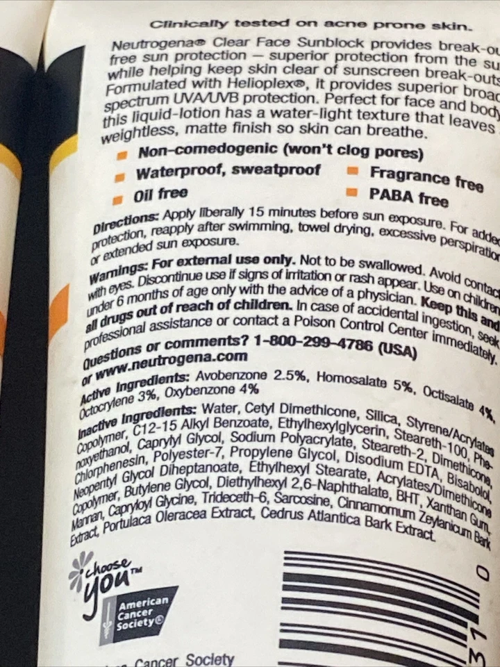 Neutrogena Clear Face Sunscreen Lotion Sunblock Lotion LOT OF 2 Helioplex SPF 30 - Image 4 of 4