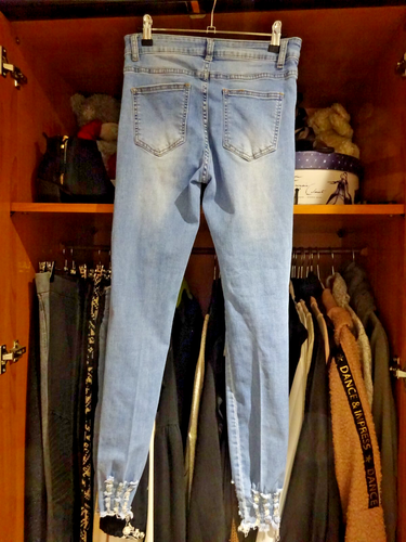 RJ JEANS blue sexy skinny ripped Gothic black fishnet insert panel jeans SIZE 12 - 第 3/4 張圖片