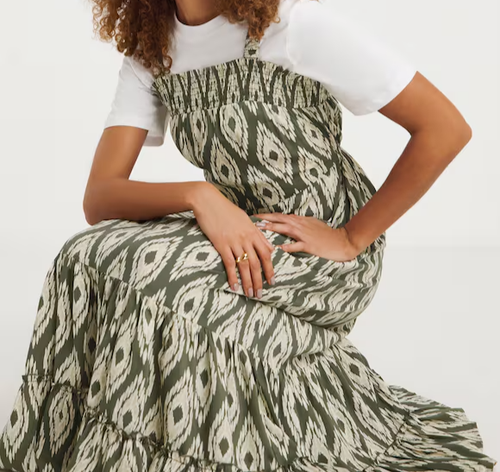 JD WILLIAMS LADIES OLIVE PRINTED TIE WAIST APRON MAXI DRESS NEW (ref 502) - Picture 4 of 5