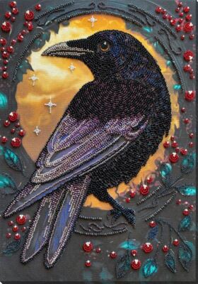 Bead embroidery kit Black Raven needlework kit Art canvas beadwork pattern