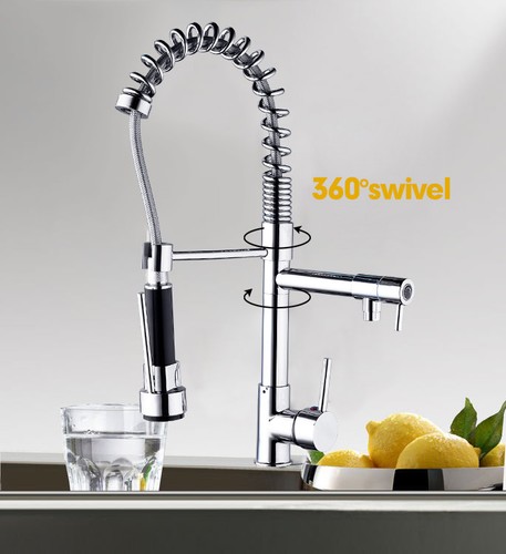Kitchen Chrome&Swivel Spout Sink Bar Faucet Pull Down Mixer Tap Polished Chrome - Picture 11 of 11