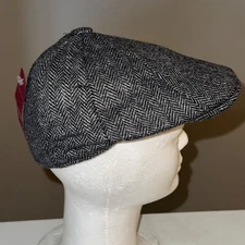 NEW Shandon Wool Flat Panel Newsboy Cap Irish Tweed Hat Black Grey Herringbone