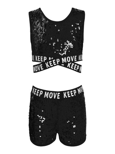 Kids Girls Stage Show Modern Jazz Hip-Hop Dancewear Tops with Bottoms Outfits - Picture 18 of 68