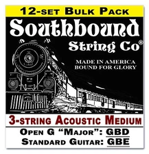 12-pack Cigar Box Guitar String Sets: 3-string Acoustic Med. Open G/Std 