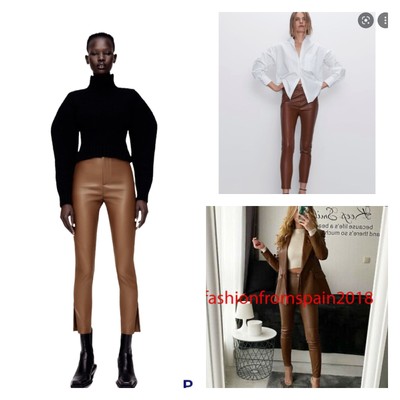 Zara Camel Faux Leather High Rise Ankle Zip Leggings XS Blogger Favorite  Holiday | eBay