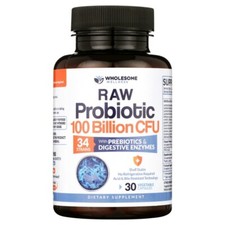 Raw Probiotics 100 Billion CFU Dr Formulated Prebiotics Digestive Enzymes 30Caps