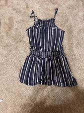 Girls navy blue and white striped romper, medium