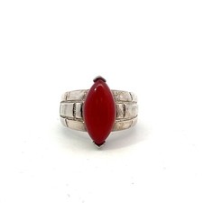 Sterling Silver 17.5 mm Marquise Shaped Natural Red Carnelian Ring