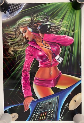 DJ LADY, ILLUSTRIERT VON CRIS DE LARA, SELTENES 2000 er POSTER