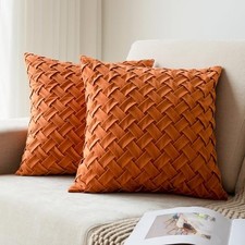 Velvet Decorative Throw Pillow Covers Set of 18" x 18" Pack of 2 Weave-orange