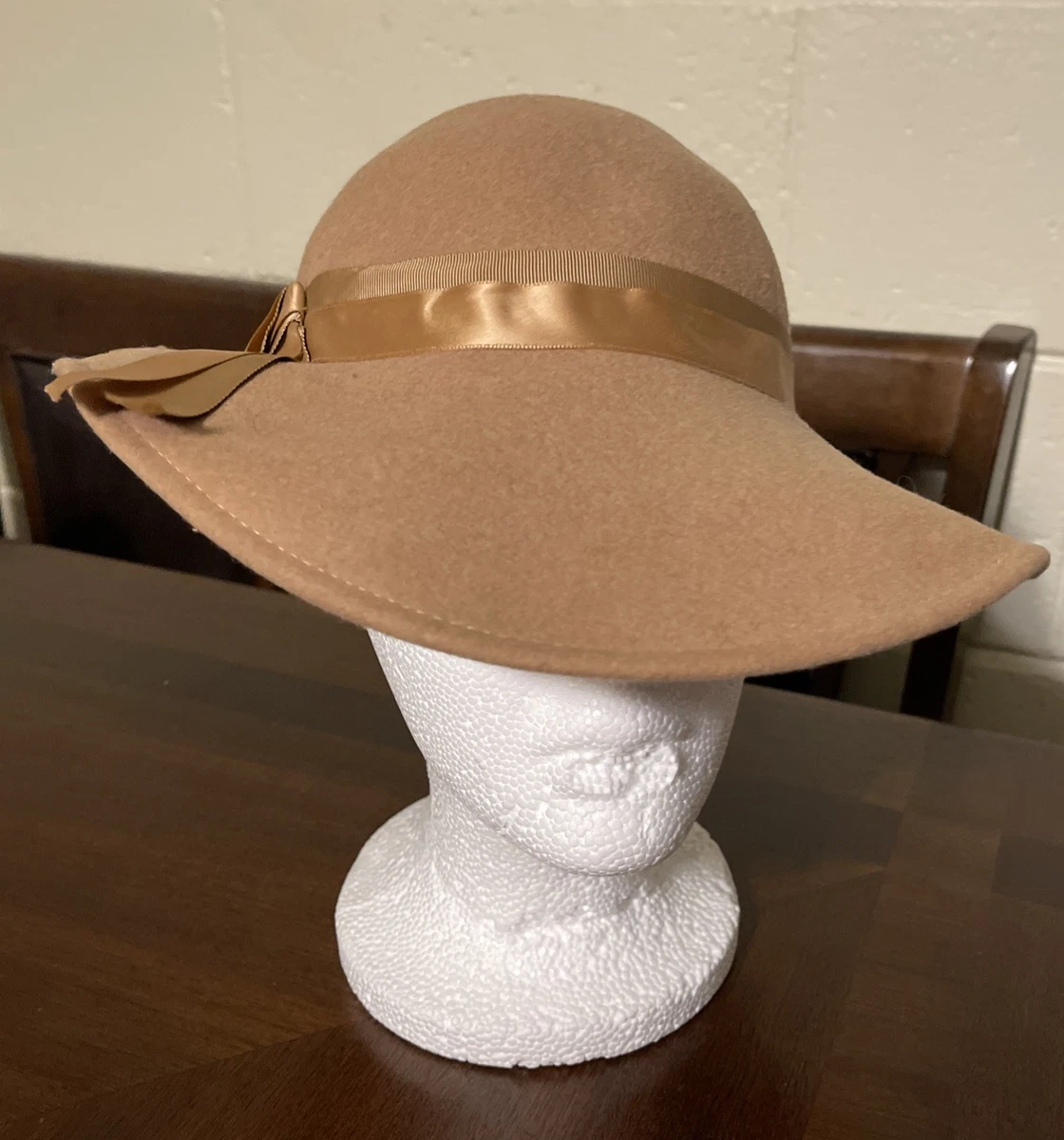 Bollman Doeskin Wool Felt Cloche Bucket Hat Camel Multicolor Band USA Equestrian Vintage Geo W Bollman Burgundy 100% Wool Doeskin Felt  main image 3