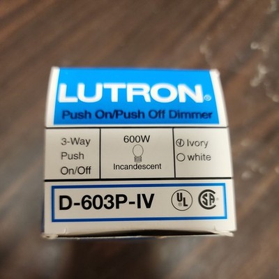 Lutron D-603P-IV  ~ 600Watt - 120V 3-Way Push On/Off Rotary Dimmer ~ Ivory ~ NIB