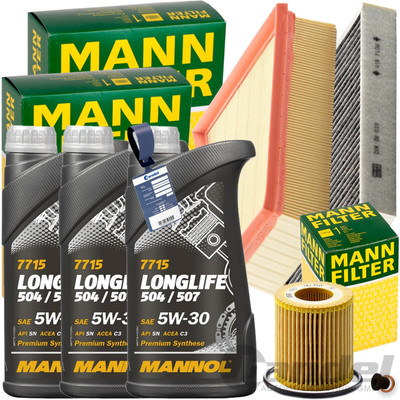 MANN INSPEKTIONSPAKET+3L MANNOL 504 5W-30 MOTORÖL passend für VW POLO V 6R 1.2 i
