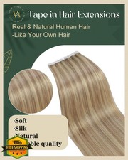 Ugeat 14" 40g Tape In Remy Human Hair Extensions Light Blonde Highlights