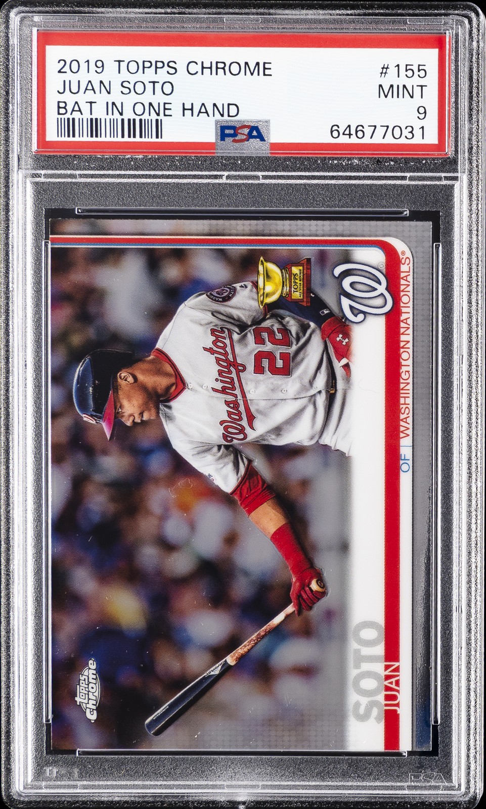 2019 TOPPS CHROME BAT IN ONE HAND #155 JUAN SOTO PSA 9
