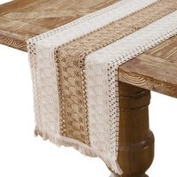 Boho TischläUfer Beige Leinen Makramee Quasten Landhausstil Hochzeit 30X180 Cm