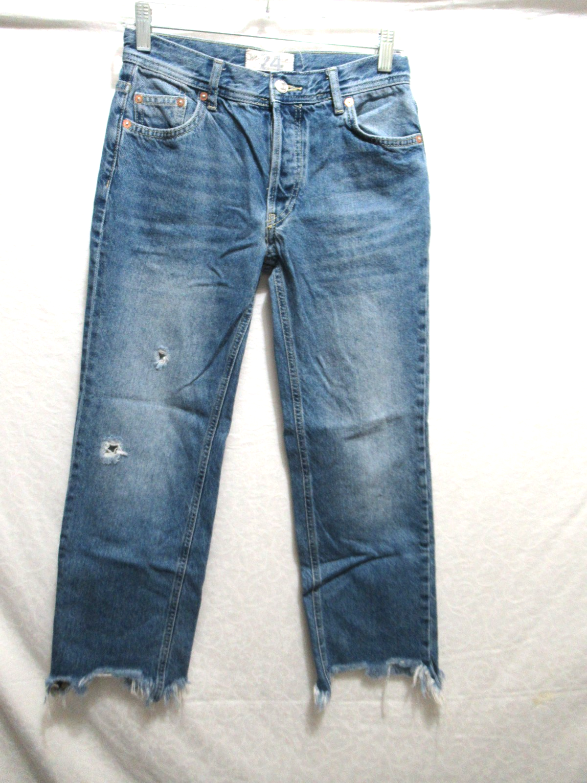 Free People WE THE FREE Women's 24 Distressed Cropped Frayed Hem Blue Jeans