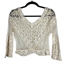 Antique Edwardian Net Lace Blouse Floral Embroidery Crochet Silk Cotton 1900s