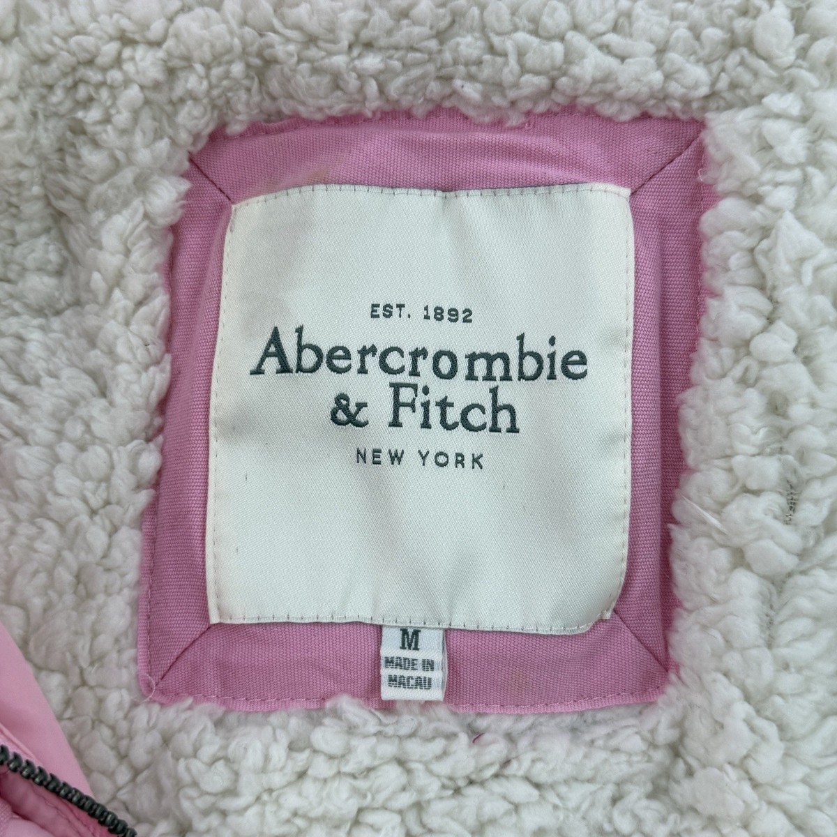 VTG Y2K Abercrombie & Fitch Down Puffer Jacket M Pink Faux Fur