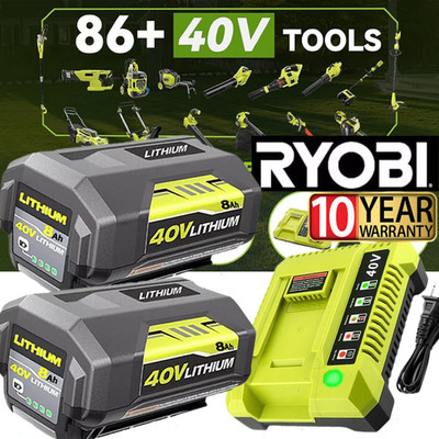 8.0Ah Battery 40 Volt for Ryobi 40V Lithium OP40602 Battery with LED / Charger