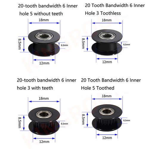 GT2 Idler Timing Pulley 16/20-Teeth W 3/4/5mm Aluminium Gear Teeth Width 6/10 _t - Zdjęcie 4 z 19