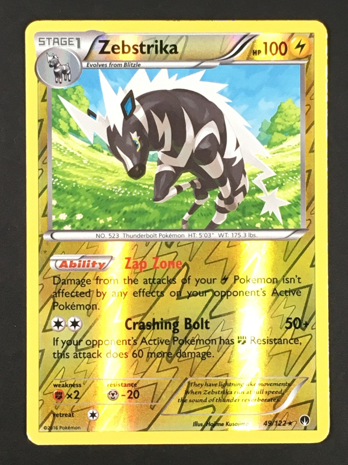 Pokemon TCG Zebstrika 49/122 XY BREAKpoint Reverse Holo Rare LP