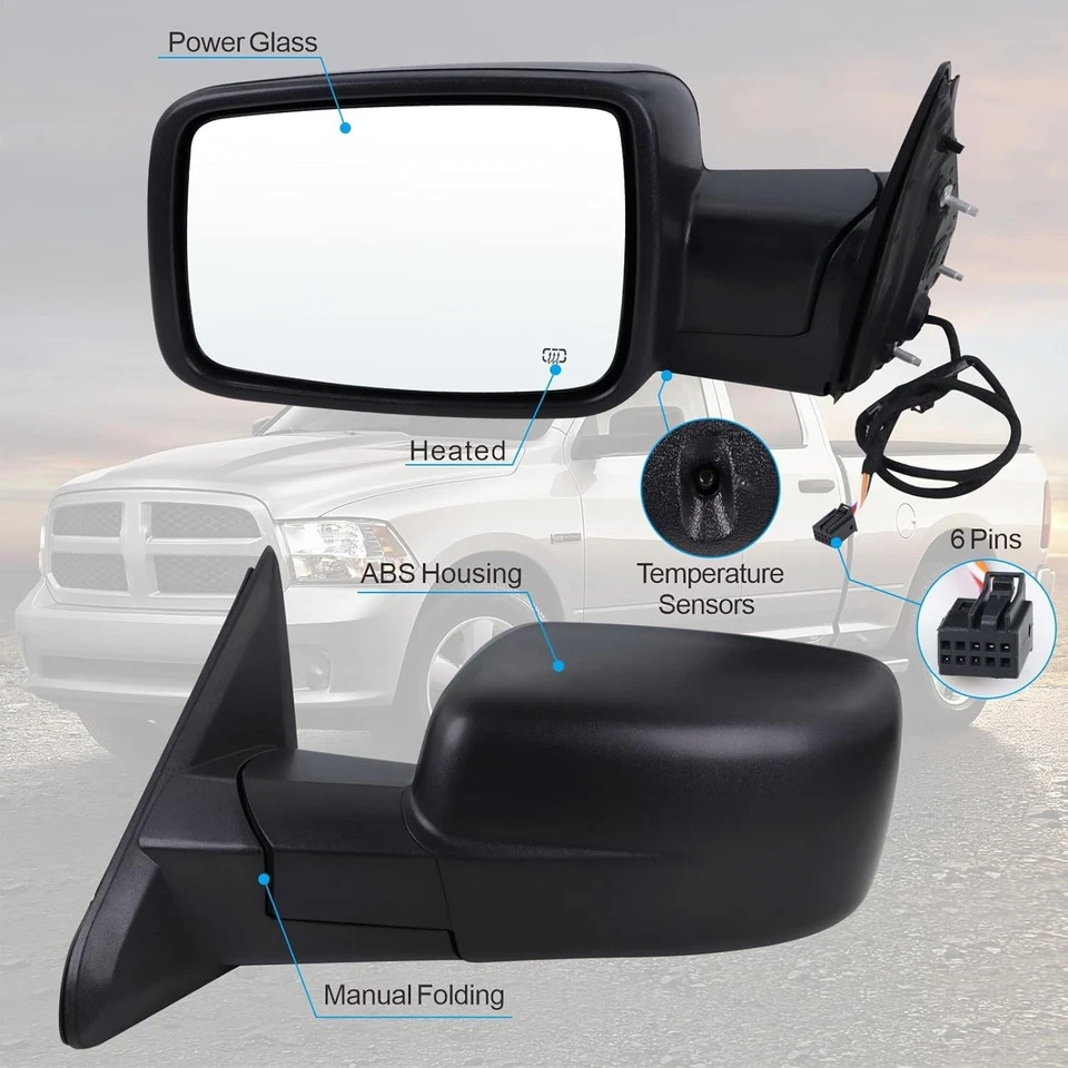 Left/Driver Manual Fold + Heated + Temp Sensor Mirror For 2013-19 Dodge Ram 1500 - Image 4 of 4