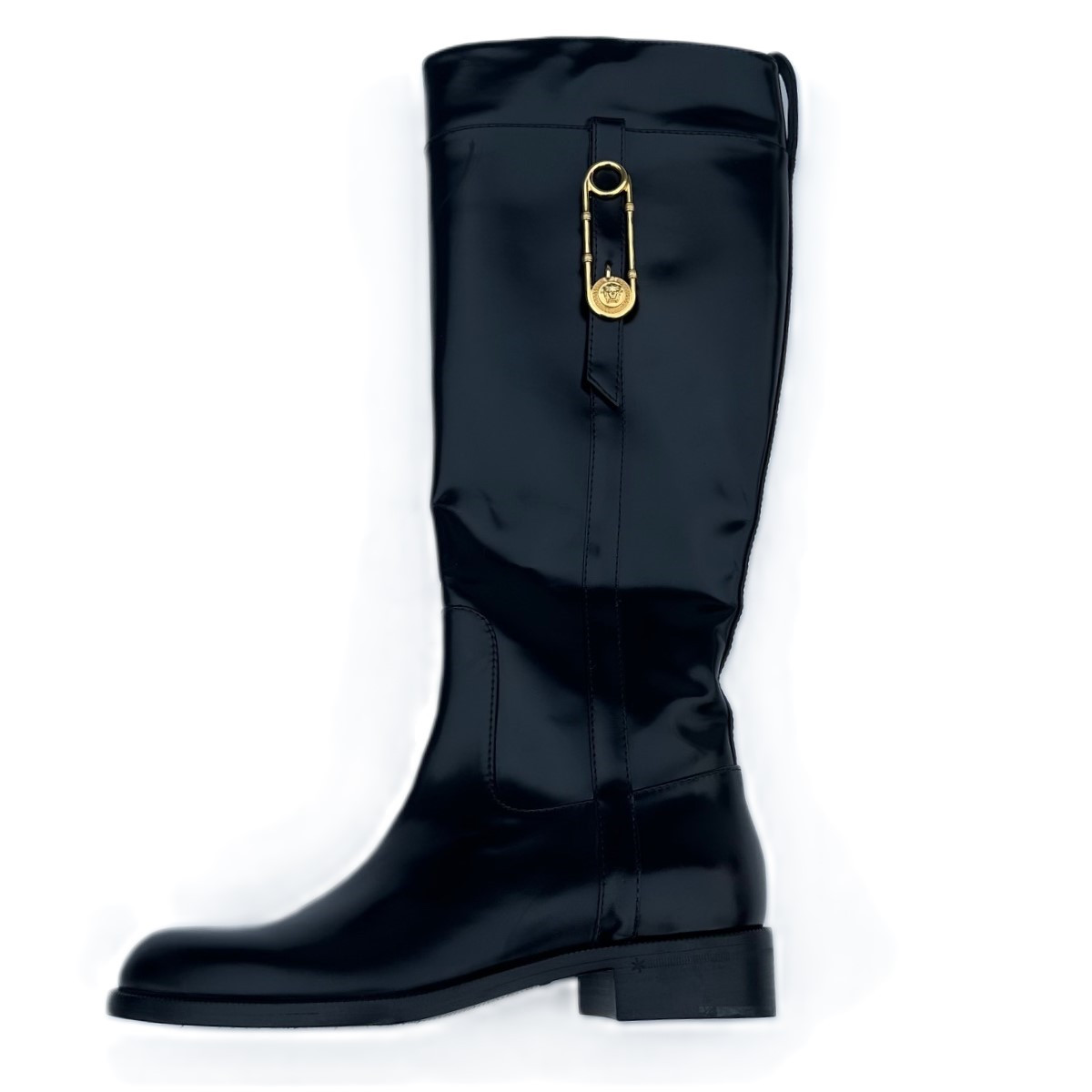 Versace Patent Leather Safety Pin Riding Boots Size 36 IT / 6 US -See Desciption