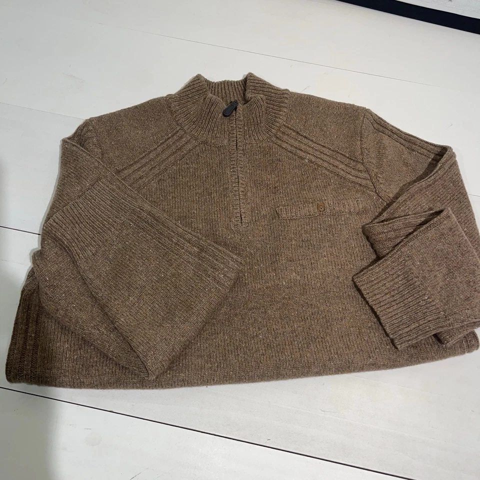 Vintage 90s Y2K Men’s Medium Merino Wool Sweater Pullover Tan L.L Bean - Image 4 of 4
