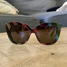 Gucci Oversized Cat Eye Sunglasses Rainbow Glitter Frame Tinted Lens
