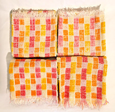 Vintage MCM 60s Hand Towels 4 Retro Red Orange Yellow Kitchen Bathroom 26x15.5