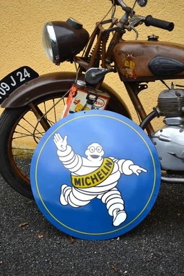 PLAQUE EMAILLEE MICHELIN ronde enamel sign emailschild - 55 cm - - Photo 1/4