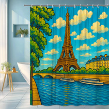 Eiffel Tower Shower Curtain - Colorful Paris Artwork, Waterproof Decor